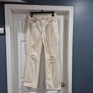 Eunina Jeans Womens 13/31 Beige Ecru Codi Super High Rise Dad Distressed Relaxed